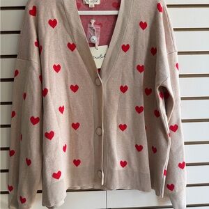 Charming Beige Cardigan with Red Heart Accents